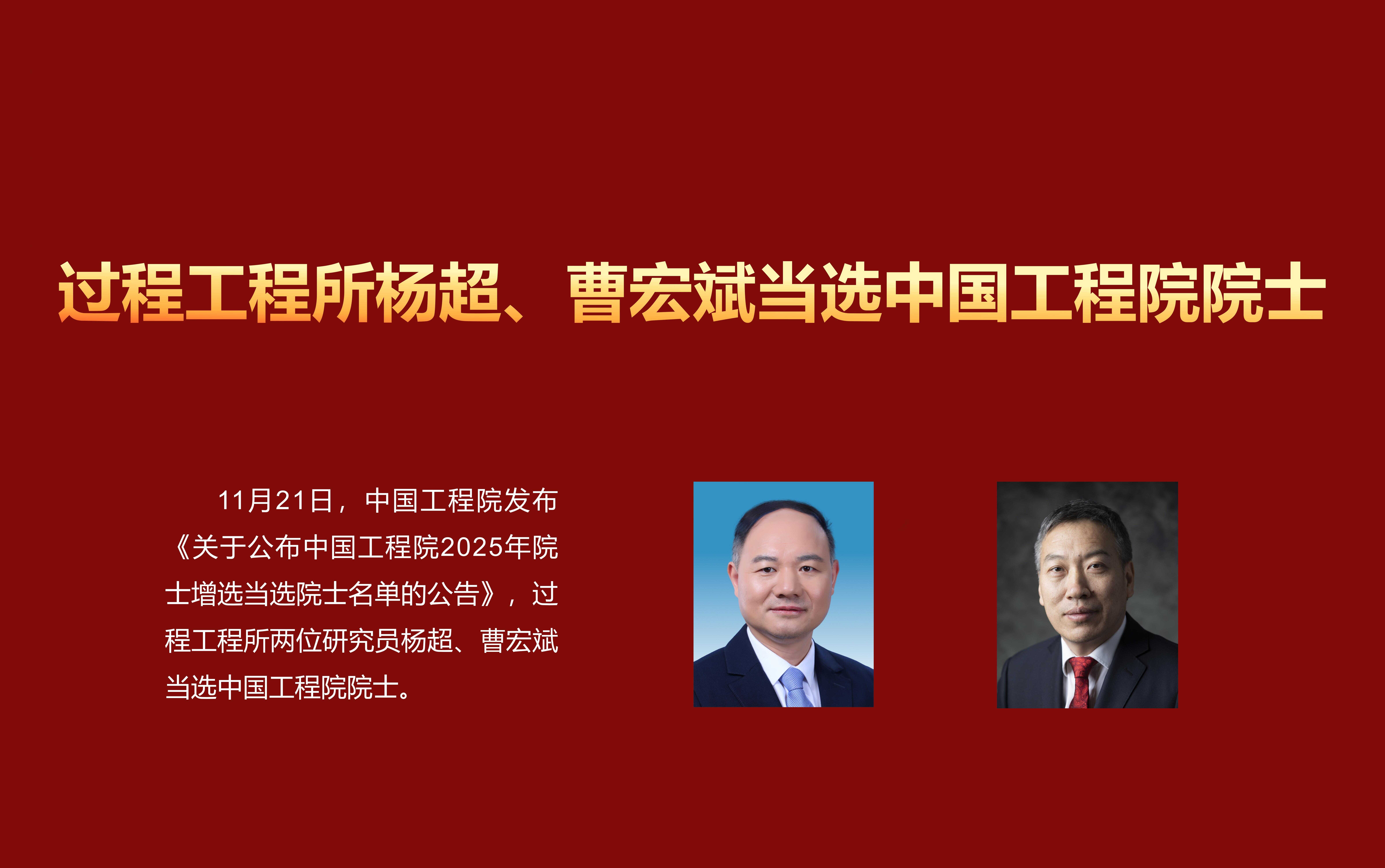 过程工程所杨超、曹宏斌当选中国工程院院士